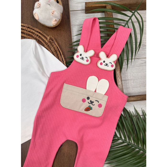 PEMBE KIZ ÇOCUK RAPORLU İNTERLOK KUMAŞ PAMUKLU 2 PARÇA BADİLİ KIZ BEBEK ÇOCUK TULUM