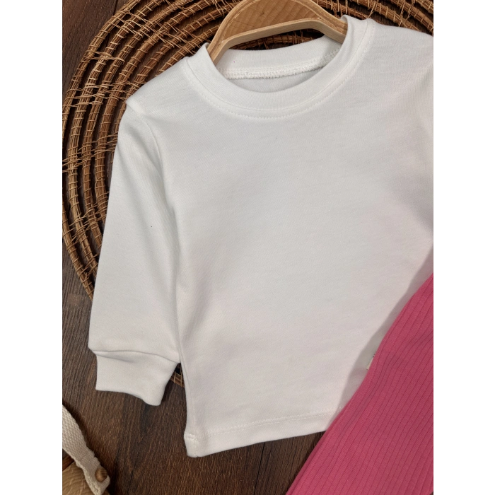 PEMBE KIZ ÇOCUK RAPORLU İNTERLOK KUMAŞ PAMUKLU 2 PARÇA BADİLİ KIZ BEBEK ÇOCUK TULUM