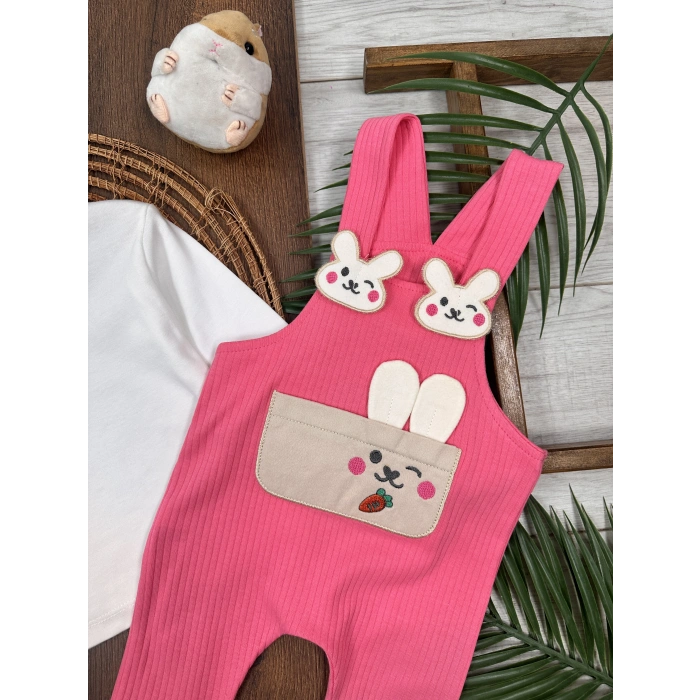 PEMBE KIZ ÇOCUK RAPORLU İNTERLOK KUMAŞ PAMUKLU 2 PARÇA BADİLİ KIZ BEBEK ÇOCUK TULUM