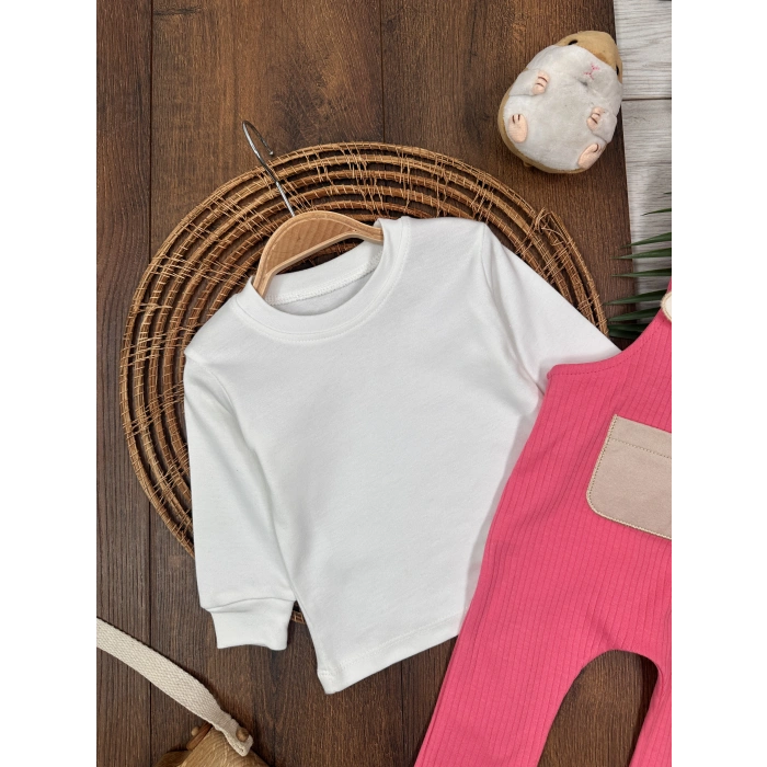 PEMBE KIZ ÇOCUK RAPORLU İNTERLOK KUMAŞ PAMUKLU 2 PARÇA BADİLİ KIZ BEBEK ÇOCUK TULUM