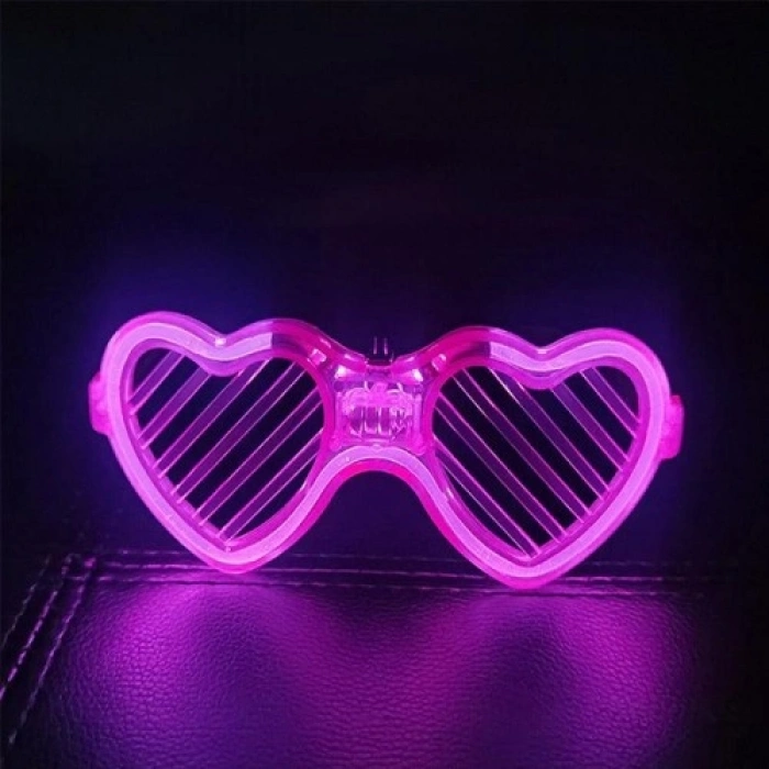 Pembe LED Işıklı Kalp Gözlük – 3 Modlu Parti & Glow Gözlüğü