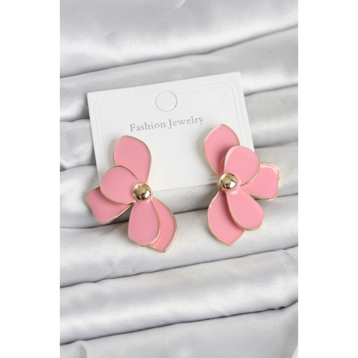 Pembe Mineli Lotus Model Pirinç Kadın Küpe - TJ-BKP11733