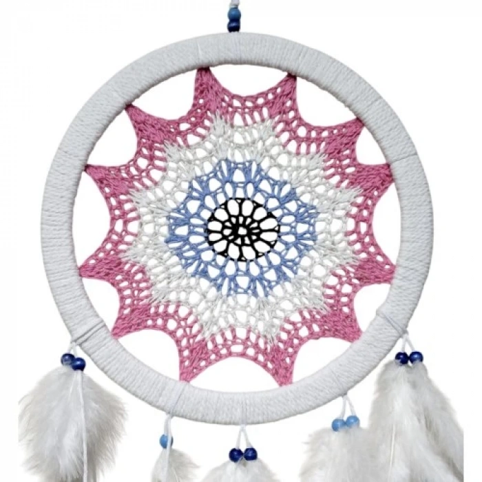 Pembe Nazar Motifli Kuş Tüylü Duvar Süsü