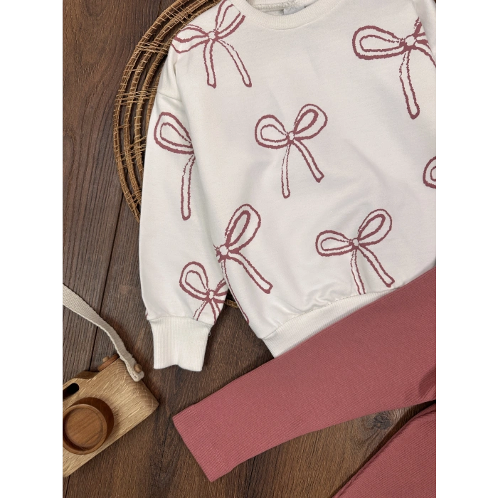 PEMBE RENK BİSİKLET YAKA PAÇALARI LASTİKLİ BELİ LASTİKLİ 2 PARÇA KIZ BEBEK ALT ÜST TAKIM