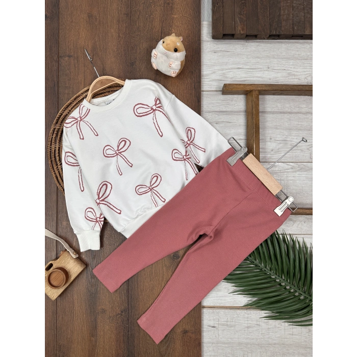 PEMBE RENK BİSİKLET YAKA PAÇALARI LASTİKLİ BELİ LASTİKLİ 2 PARÇA KIZ BEBEK ALT ÜST TAKIM