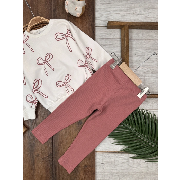 PEMBE RENK BİSİKLET YAKA PAÇALARI LASTİKLİ BELİ LASTİKLİ 2 PARÇA KIZ BEBEK ALT ÜST TAKIM