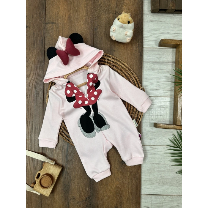 PEMBE RENK KAPİŞONLU UZUN KOLLU  LASTİKLİ PAÇA VE KOL 2 PARÇA  KIZ ÇOCUK BEBEK TULUM