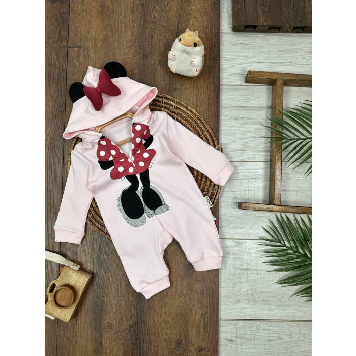 PEMBE RENK KAPİŞONLU UZUN KOLLU  LASTİKLİ PAÇA VE KOL 2 PARÇA  KIZ ÇOCUK BEBEK TULUM