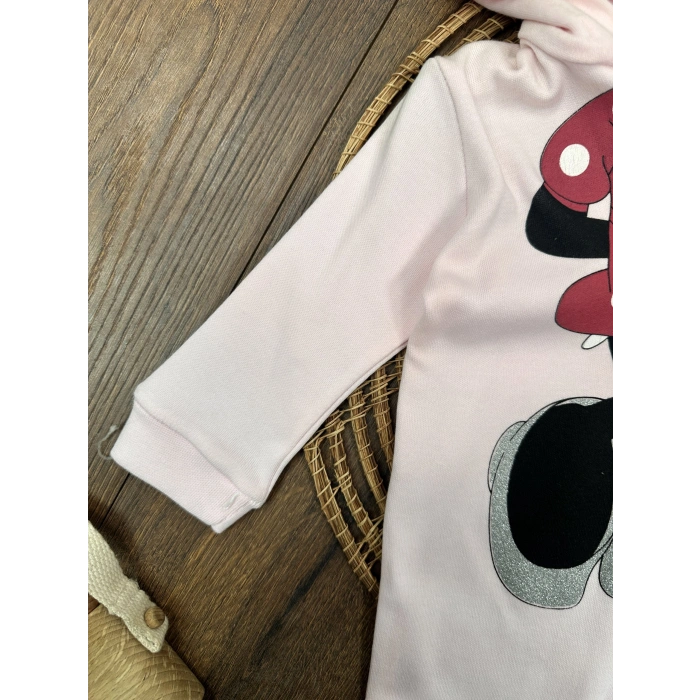 PEMBE RENK KAPİŞONLU UZUN KOLLU  LASTİKLİ PAÇA VE KOL 2 PARÇA  KIZ ÇOCUK BEBEK TULUM