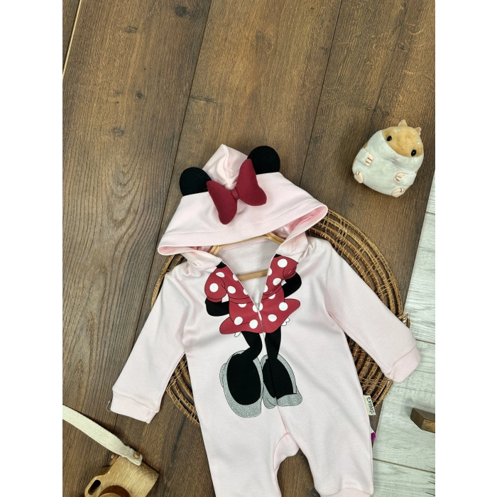 PEMBE RENK KAPİŞONLU UZUN KOLLU  LASTİKLİ PAÇA VE KOL 2 PARÇA  KIZ ÇOCUK BEBEK TULUM