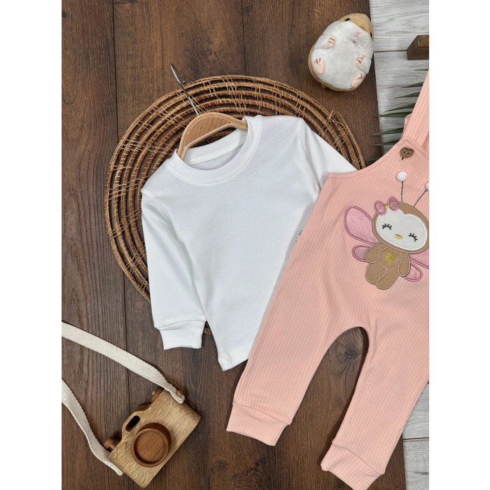 Pembe Renk Kız Bebek & Çocuk Pamuklu 2 Parça Tulum