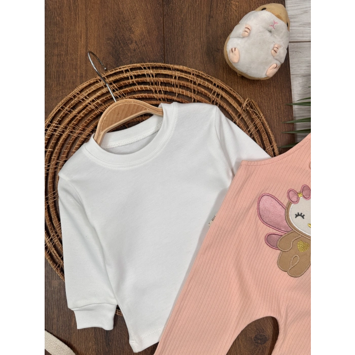 Pembe Renk Kız Bebek & Çocuk Pamuklu 2 Parça Tulum