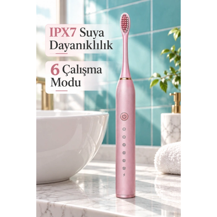 Pembe Şarjlı Elektrikli Diş Fırçası 6 Modlu
