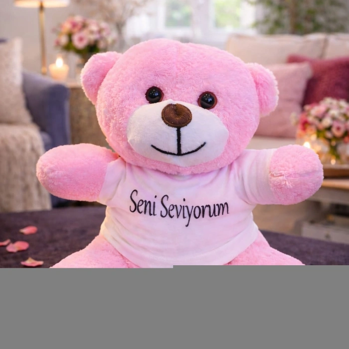 Pembe Seni Seviyorum Tişörtlü Ayıcık