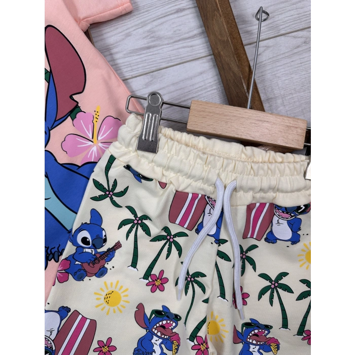 Pembe Yazlık Pamuku Beli Lastikli Kız Çocuk Takım