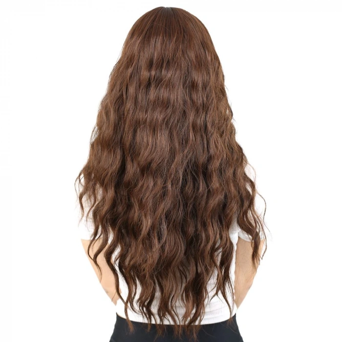 Perçemli Uzun Su Dalgası Fiber Sentetik Peruk- Kahve Karamel