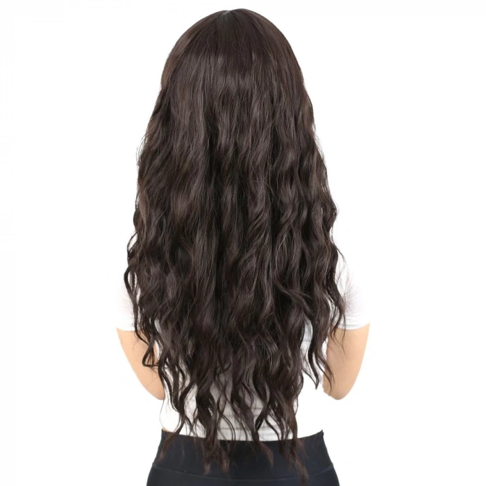 Perçemli Uzun Su Dalgası Fiber Sentetik Peruk- Kahverengi