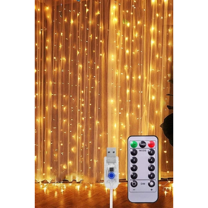 Perde Led 10 Sarkıtlı USB li  3 Metre Kumandalı 8 Modlu (3 mt X 3 mt ) Peri Led