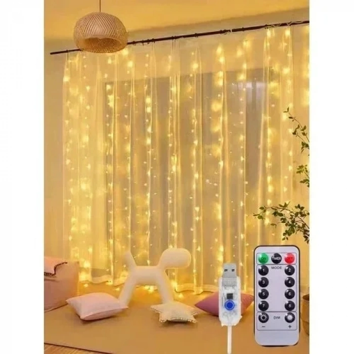 Perde Led 10 Sarkıtlı USB li 3 Metre Kumandalı 8 Modlu (3 mt X 3 mt ) Peri Led