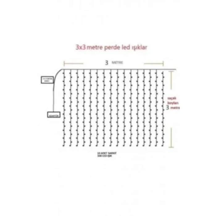 Perde Led 3 Metre Kumandalı 8 Ayrı Moda Sahip 3mx3m ( 3 mt X 3 mt ) Perde Led Peri Led Usb