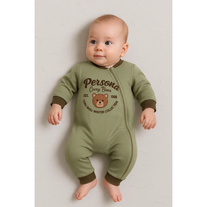 Persona Bear Nakışlı % 100 Pamuk Erkek Bebek Tulum