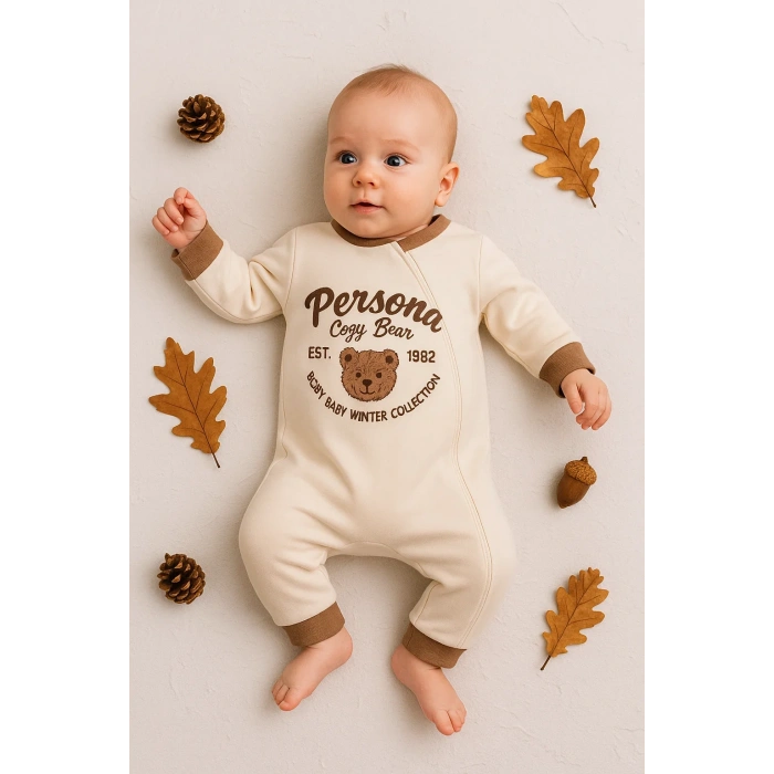 Persona Bear Nakışlı % 100 Pamuk Erkek Bebek Tulum