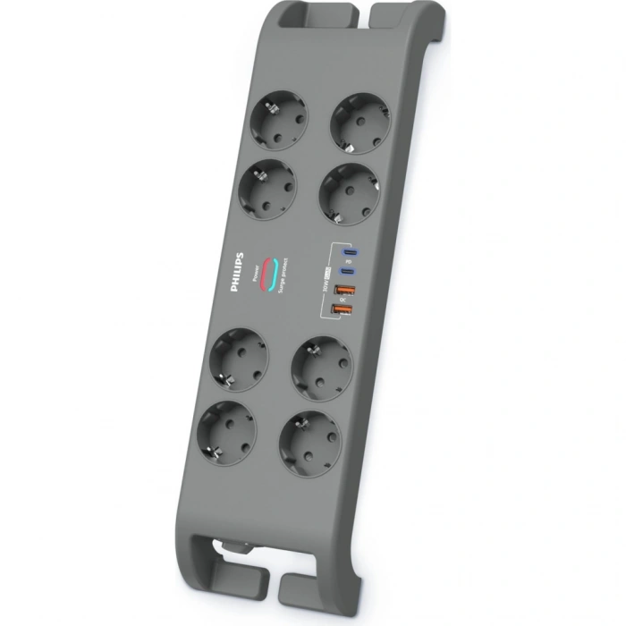 Phılıps Spn8180ga/62 8 Soket Akım Korumalı Priz 2400 Joules 2mt Kablo 2xusb-c Pd 20w Hızlı Şarj 2xusb-a Qc 18w (gri)(1923)