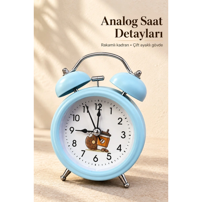 Pilli Çalar Saat Çift Çanlı Klasik Masaüstü Tasarım