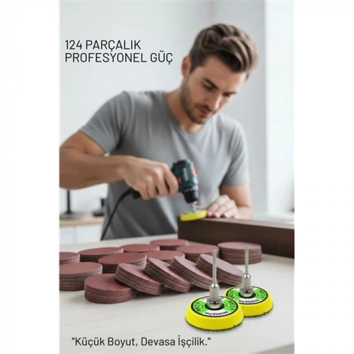 Pimli 50mm Cırt Zımpara Taban Seti 124 Parça Matkap ve Gravür Uyumlu Profesyonel Hobi Seti