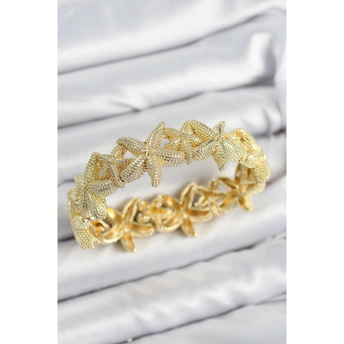 Pirinç Deniz Yıldızı Model Gold Renk Lastikli Kadın Bileklik - TJ-BB7650