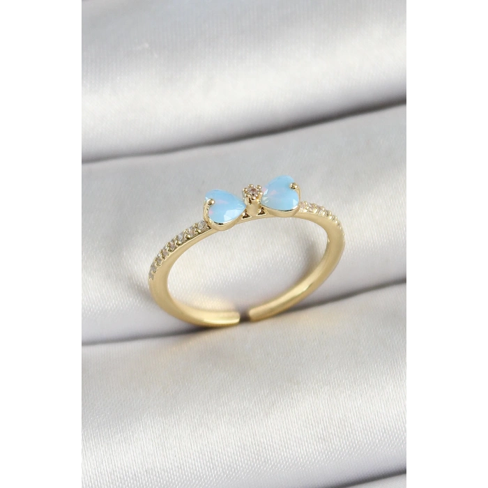 Pirinç Fiyonk Figürlü Zirkon Taşlı Gold Renk Ayarlanabilir Kadın Yüzük - TJ-BYK3760