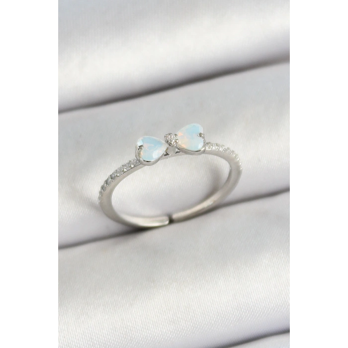 Pirinç Fiyonk Figürlü Zirkon Taşlı Gümüş Renk Ayarlanabilir Kadın Yüzük - TJ-BYK3765