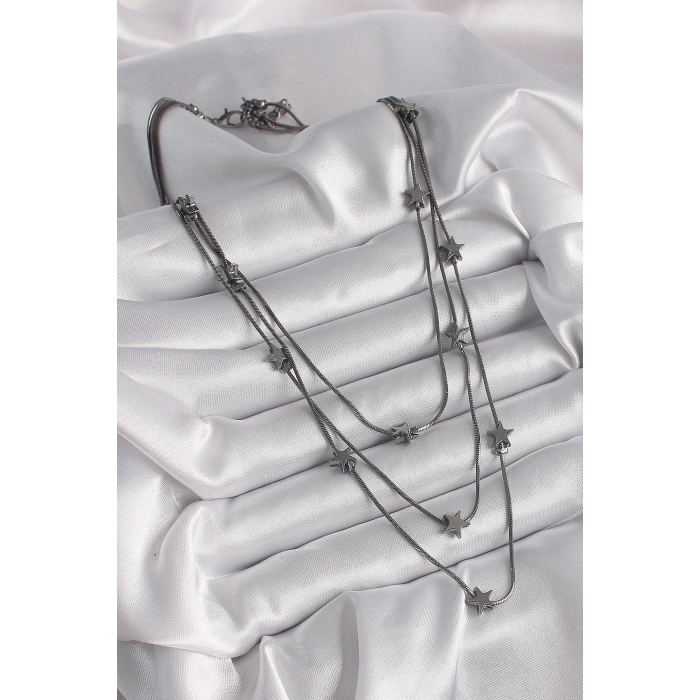 Pirinç Füme Renk 3Lü Yıldız Model Kadın Kolye - TJ-BKO9623