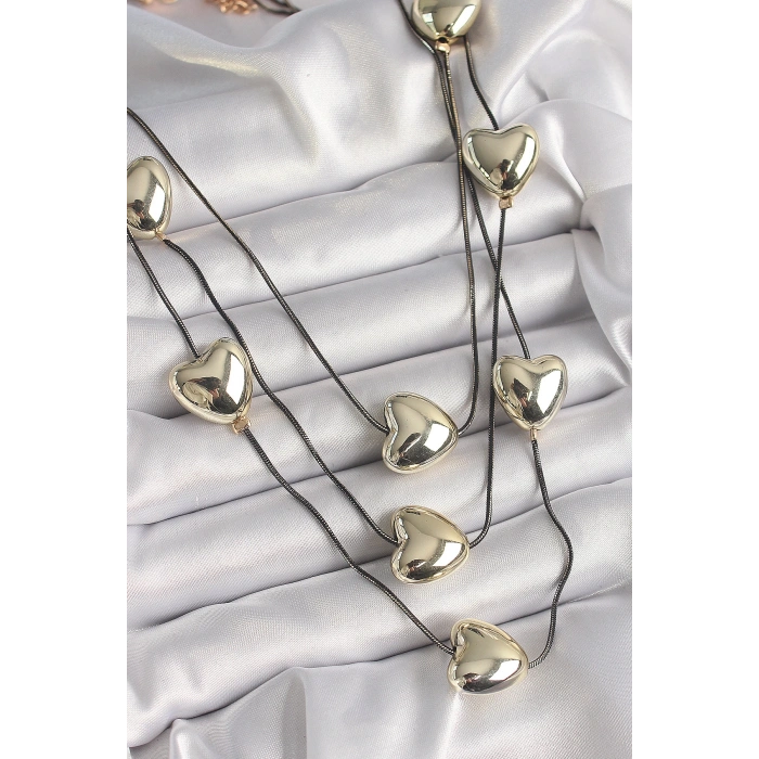 Pirinç Füme Renk Zincir 3D Gold Renk Kalp Model Kadın Kolye - TJ-BKO9618