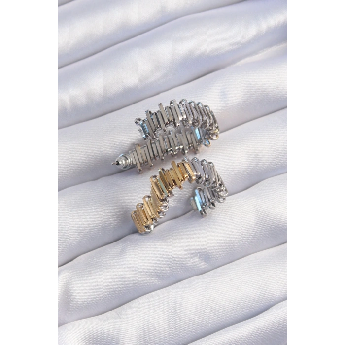 Pirinç Gold Gümüş Renkli Tırtıklı Kalp Küpe - TJ-BKP9227