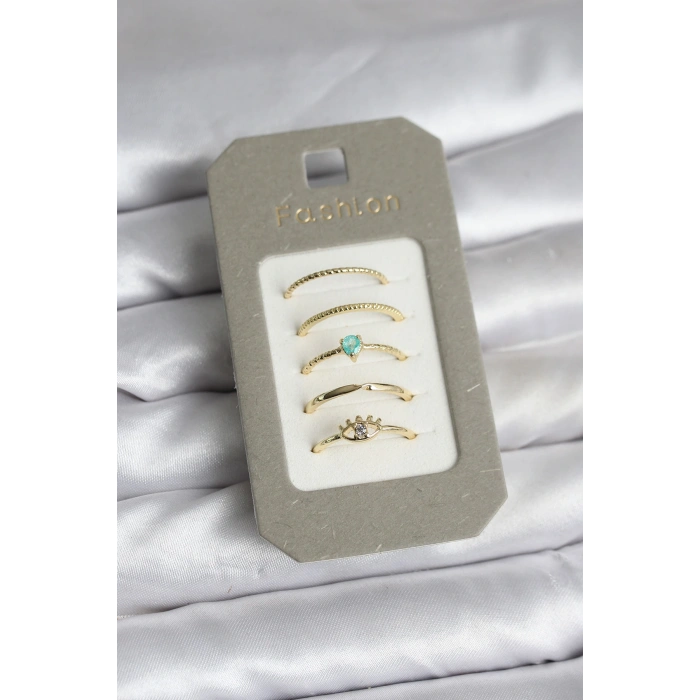 Pirinç Gold Renk 5li Yüzük Seti - TJ-BYK3923