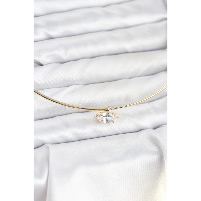 Pirinç Gold Renk Choker Model Zirkon Taşlı Kadın Kolye - TJ-BKO10817