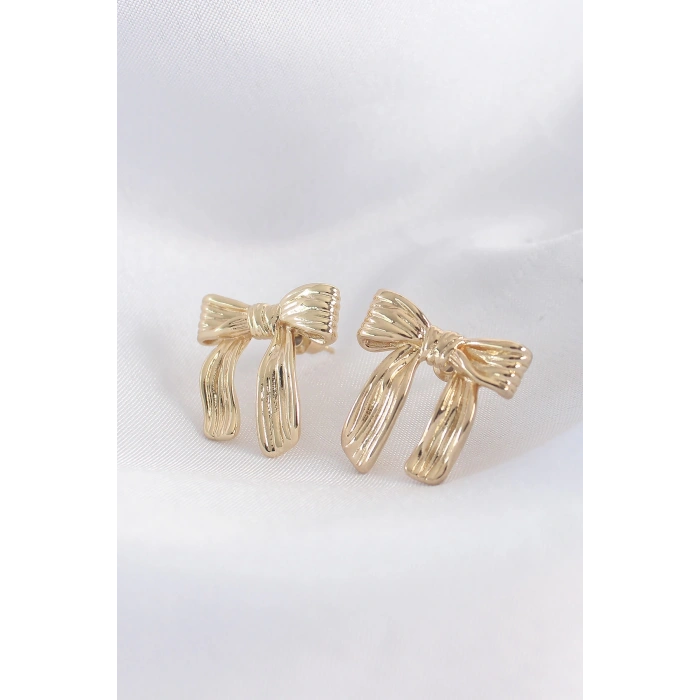 Pirinç Gold Renk Çizgi Detay Fiyonk Küpe - TJ-BKP8934