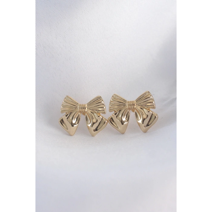 Pirinç Gold Renk Fiyonk Küpe - TJ-BKP8942