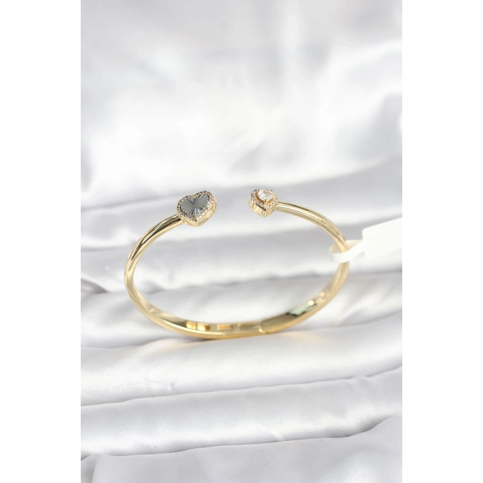 Pirinç Gold Renk Kalpli Model Kadın Kelepçe Bileklik - TJ-BB8089