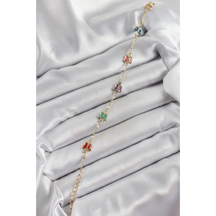 Pirinç Gold Renk Karışık Renk Kelebek Zirkon Taşlı Kadın Bileklik - TJ-BB7057