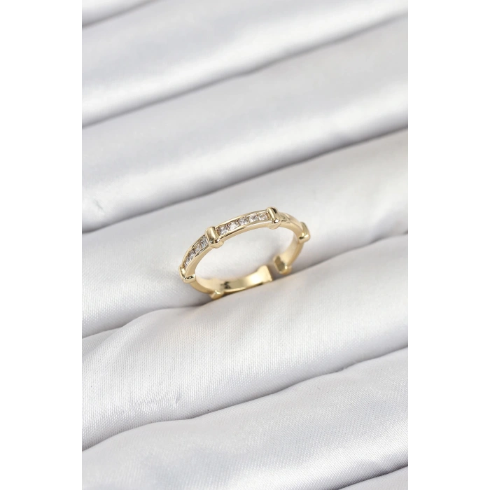 Pirinç Gold Renk Kemik Model Zirkon Taşlı Kadın Yüzük - TJ-BYK3888