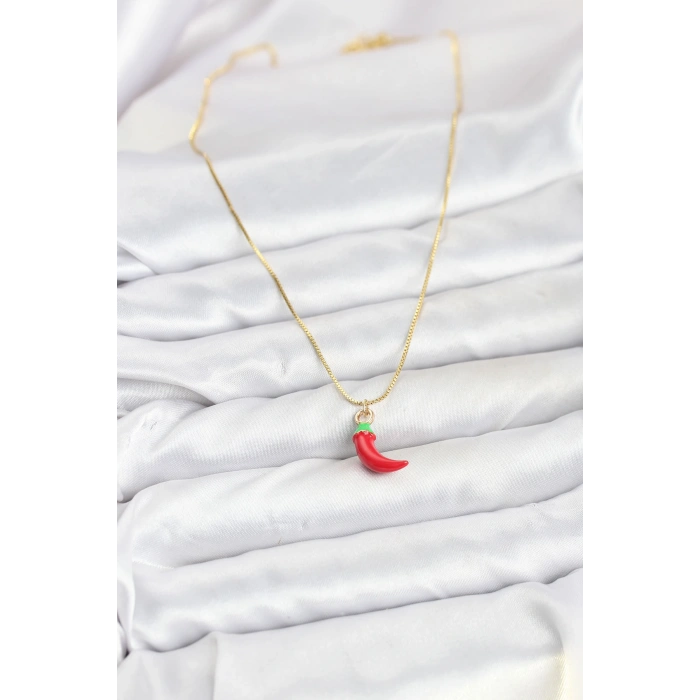 Pirinç Gold Renk Kırmızı Kapya Biber Model Kadın Kolye - TJ-BKO10813