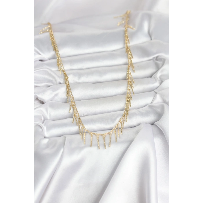 Pirinç Gold Renk Saçaklı Model Kadın Kolye - TJ-BKO11008