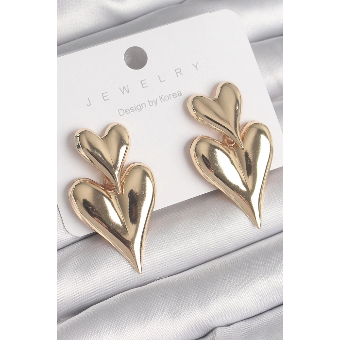 Pirinç Gold Renk Sallantı Kalp Model Kadın Küpe - TJ-BKP10233