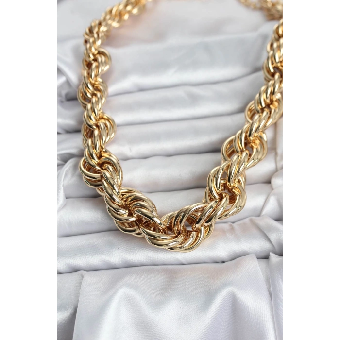 Pirinç Gold Renk Sarmal Halat Model Kadın Kolye - TJ-BKO10634