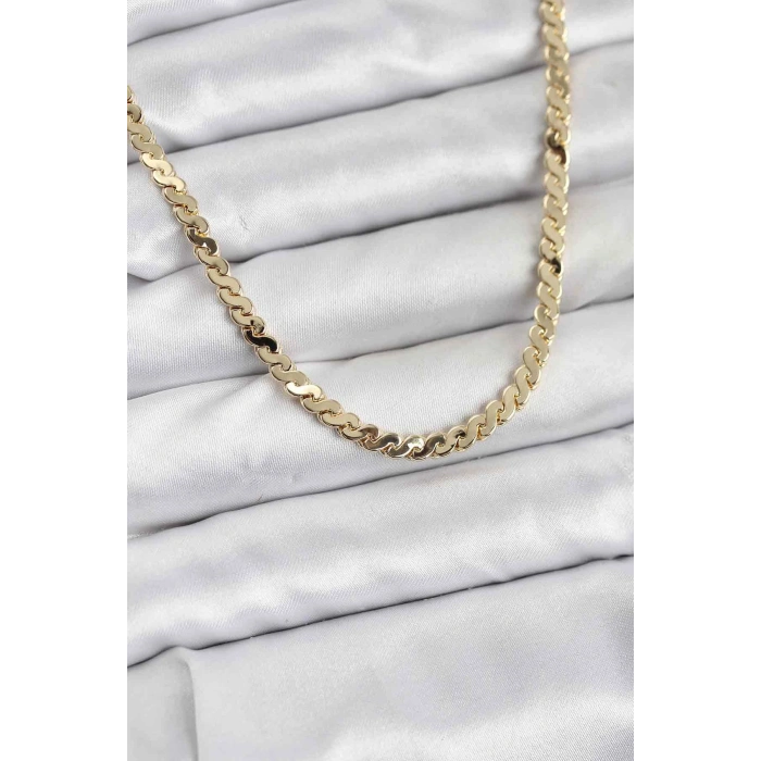 Pirinç Gold Renk Yassı Zincir Kadın Kolye - TJ-BKO10818