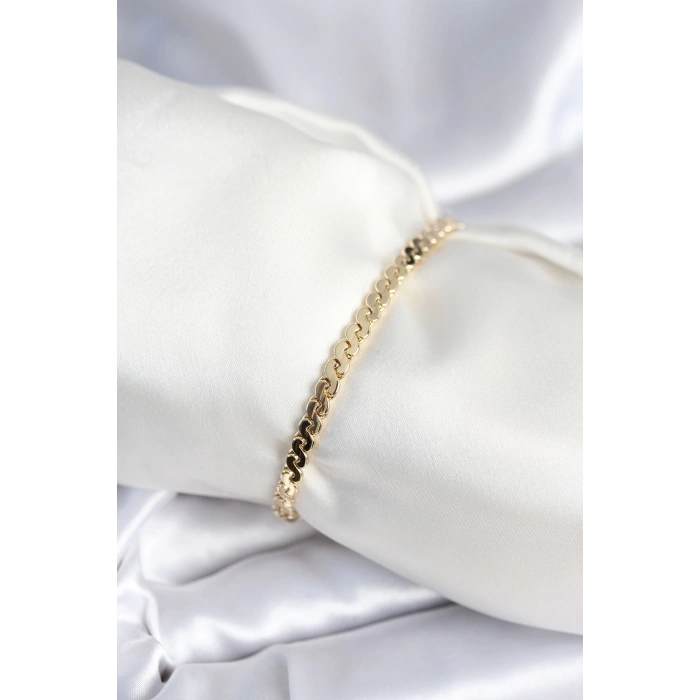 Pirinç Gold Renk Yassı Zincir Model Kadın Bileklik - TJ-BB7960