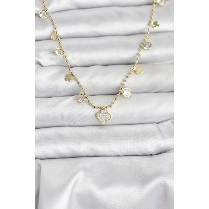 Pirinç Gold Renk Yonca Model Kadın Kolye - TJ-BKO10641