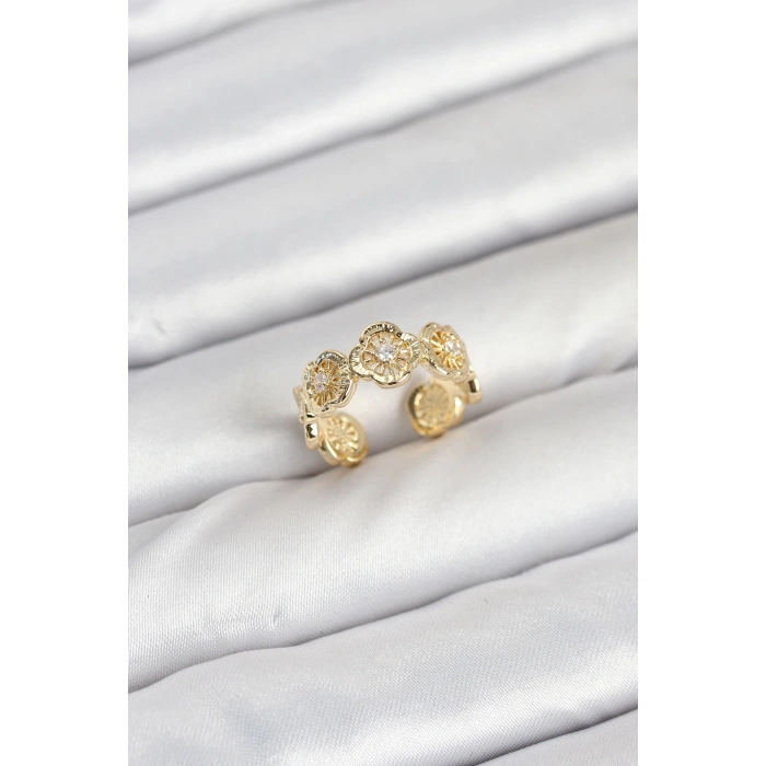 Pirinç Gold Renk Yonca Model Kadın Yüzük - TJ-BYK3894